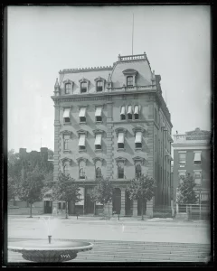 Black and white snapshot of the Freedman's Bank Building